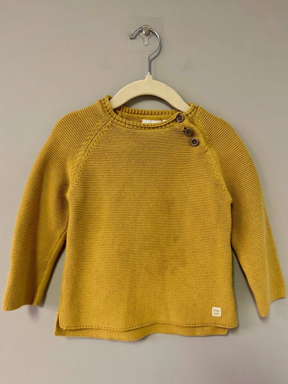 Zara Mustard Crewneck Sweater with Button Shoulder
